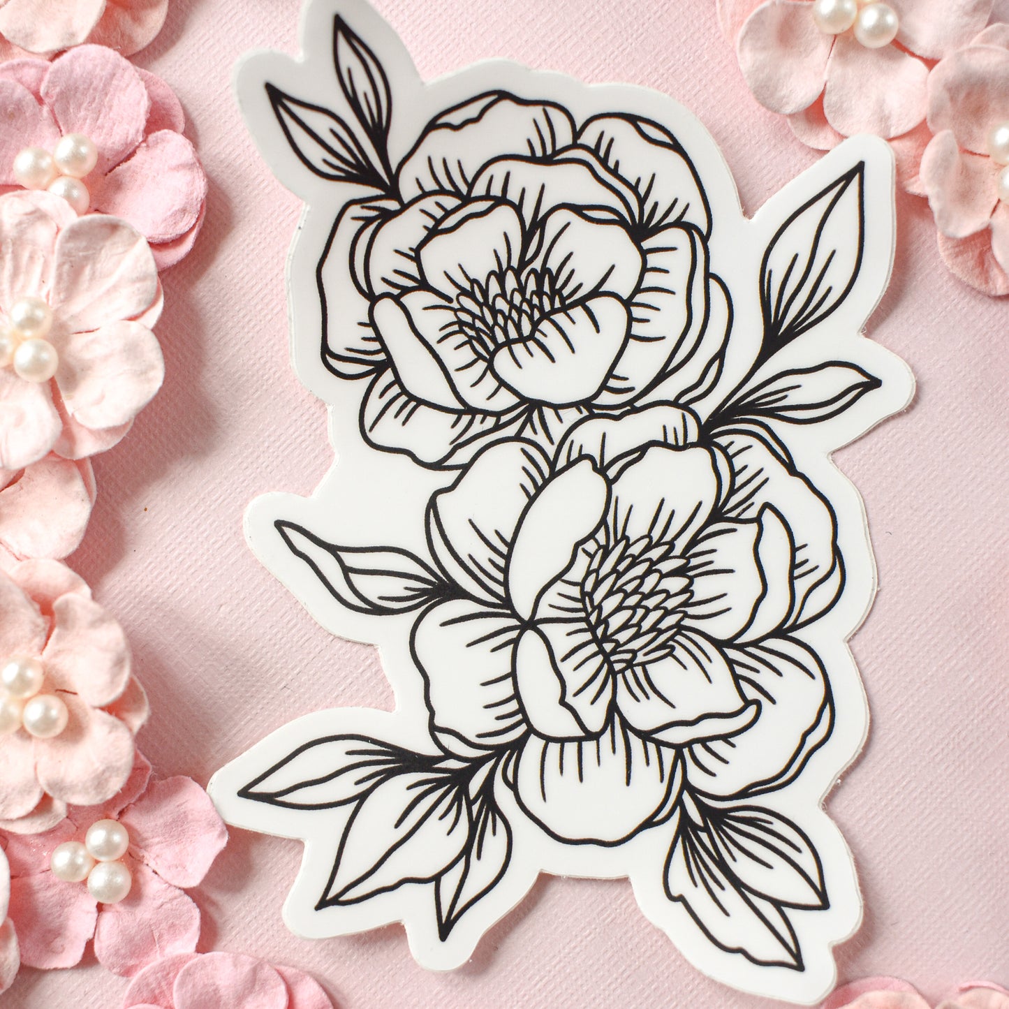 Line Drawn Peonies Die Cut Sticker