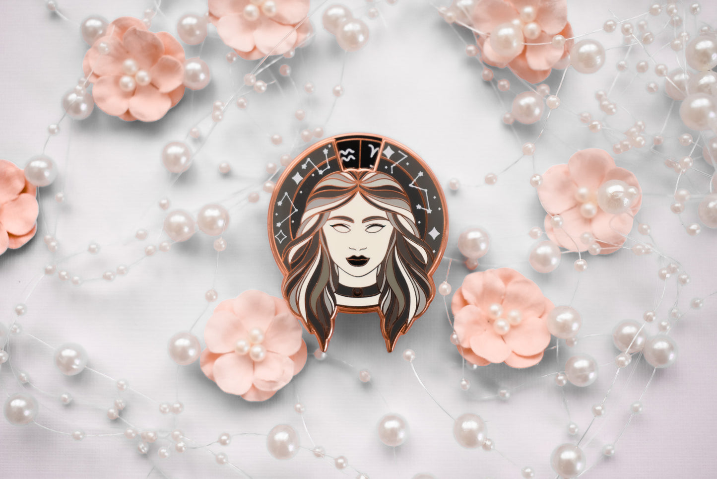 Rose Gold Monochrome Zodiac Sorceress Spinner Pin