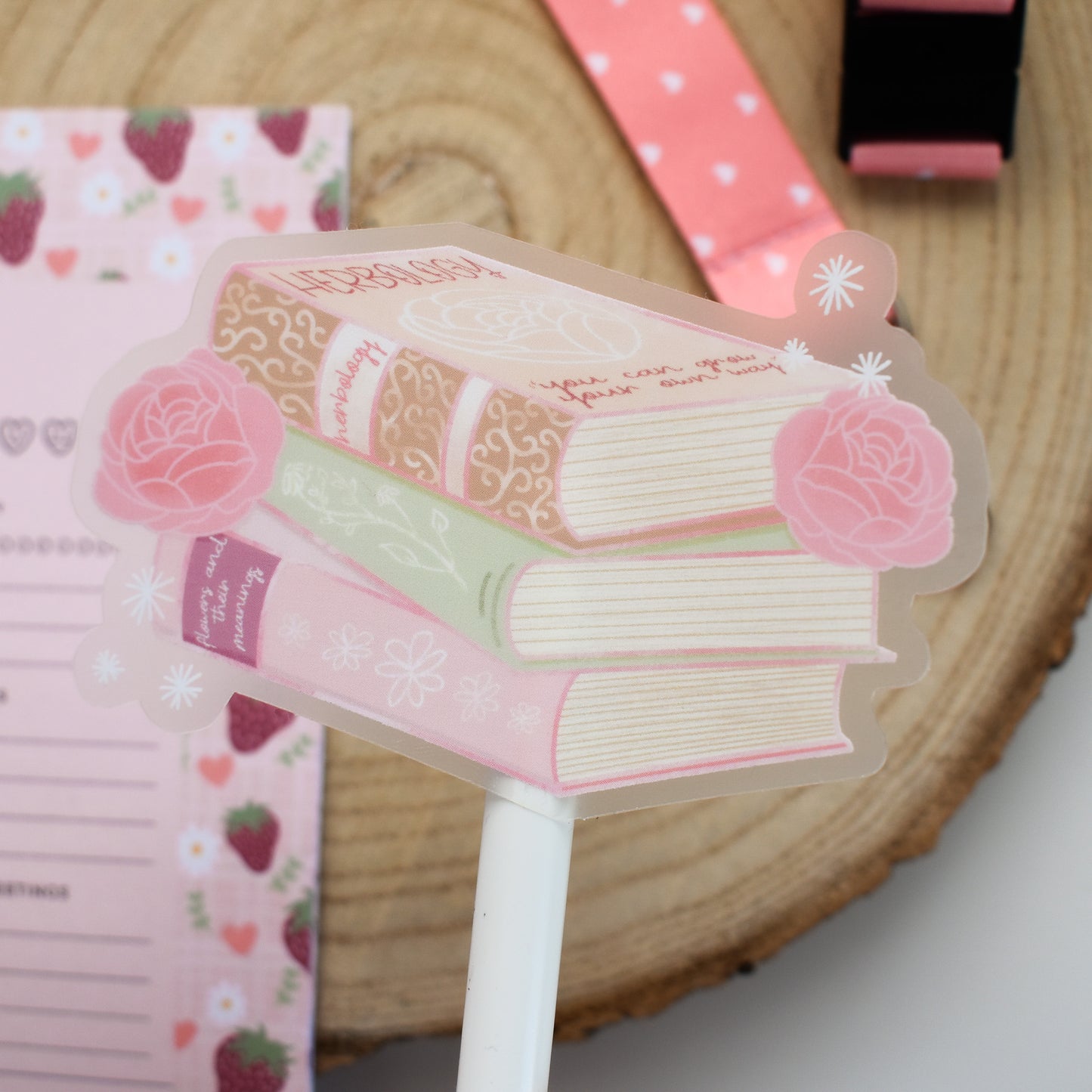 Clear Stack of Books Die Cut Sticker