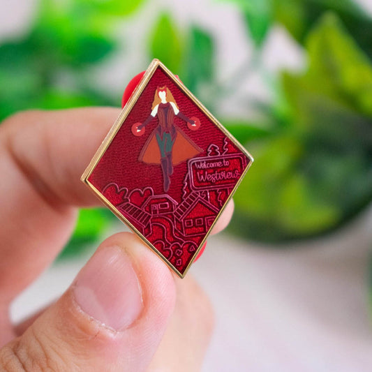 Red Witch Town Enamel Pin