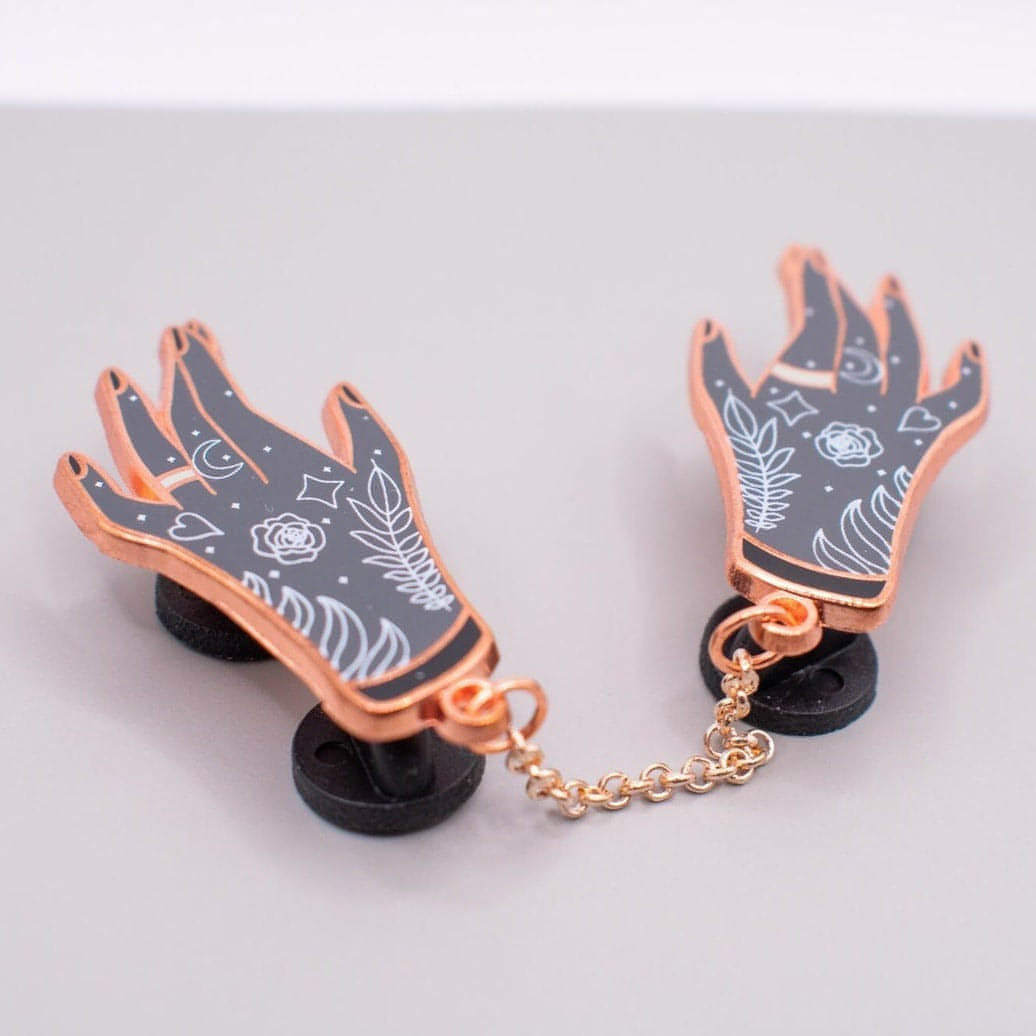 Rose Gold Monochrome Witchy Hands Chain Pin