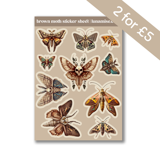 Brown Moth Sticker Sheet