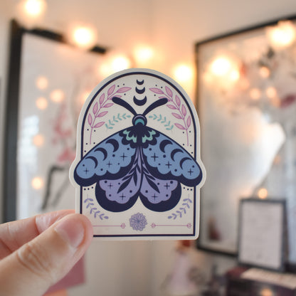 Clear Blue Moth Die Cut Sticker