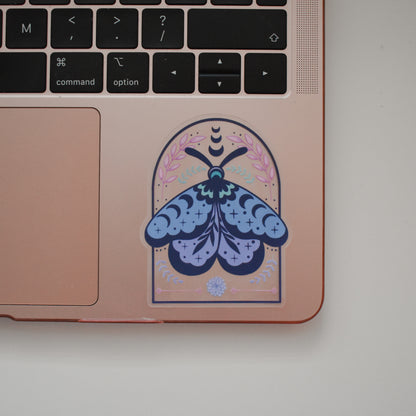 Clear Blue Moth Die Cut Sticker