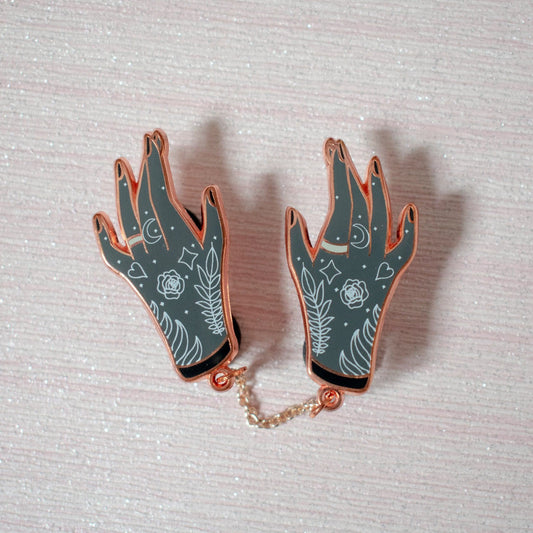 Rose Gold Monochrome Witchy Hands Chain Pin
