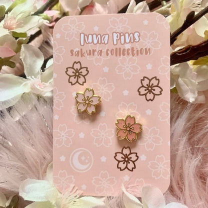 The light pink and dark pink sakura flowers are pictured on a special edition backing card. The card has a sakura pattern and rose gold foil effects.