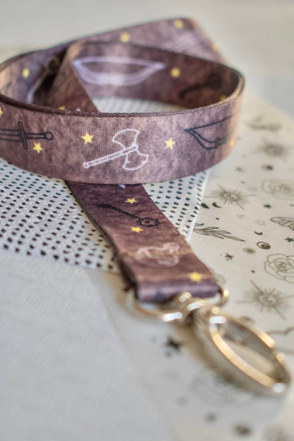 A close up angle of the lanyard shows the quality of the sublimation print of the design on the lanyard.